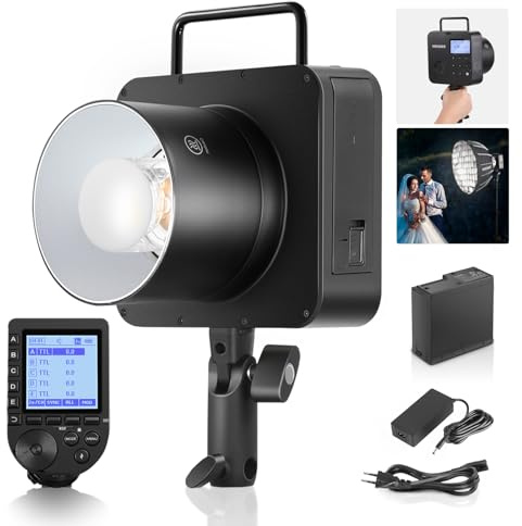 NEEWER Q4 400Ws Flash Estroboscópico 2.4G TTL Disparador QPRO-S Compatible con Sony 1/8000 HSS/Lámpara de Modelado 30W/400 Potencia Completa/Reciclaje 0.01-1.2s/Batería 21.6V 2800mAh para Fotografía