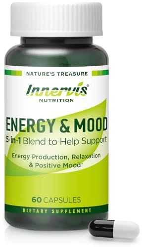 Caffeine Free Natural Energy Boost with Ashwagandha, Maca & Magnesium - Support Stress Relief, Focus & Mood - 60 Capsules by Innervis Nutrition