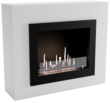 GLOW FIRE Ethanol Kamin ALTA (Standkamin) - Bioethanol Kaminofen für Indoor mit Holz-Fassade, 3 h Brenndauer, über 2kW Heizleistung, 98 x 83 x 28 cm - Weiß