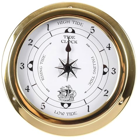 Brass Nautical 3.87in Wall Clock Wall Hanging Boat Using Tide Clock for Weather Station Wall Decor Boat Accessories