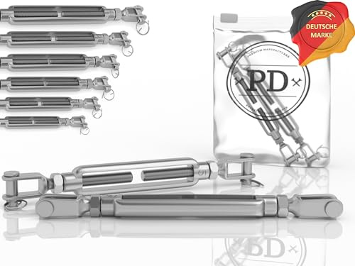 PD® Spannschloss M10 Edelstahl A4 (Gabel-Gabel) | Wantenspanner ROSTFREI | Seilspanner mit Spannschraube | Spannhaken für Sonnensegel Befestigung, Wäscheleine & mehr | Drahtseil Spanner | 2 Stück