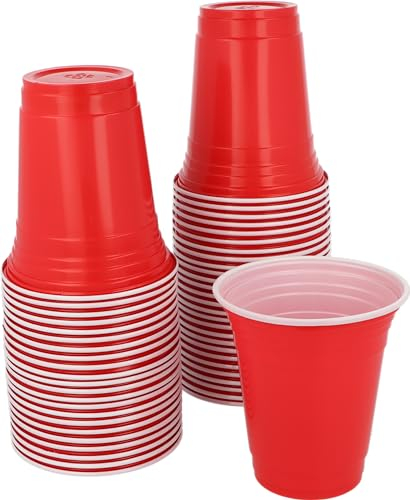 HENBRANDT 50 Red Plastic Cups 12oz Versatile Red Cups American Style Frat Party Cups Juice Pong for Birthday Parties Hen Party Stag Do Student Night Summer Fun Games Reusable Partyware