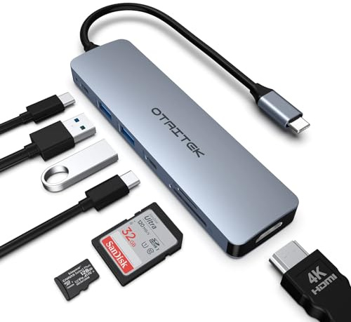 HUB USB C 7 en 1, Adaptador USB C MacBook Pro/Air iPad Pro Adaptador con HDMI 4K, PD 100 W, 2 * USB-A 3.0 Salida, Lector de Tarjetas USB-C 3.0 TF, Compatible para la computadora portátil