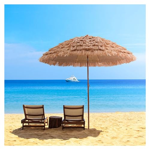 HonunGron 1.6m/2m/2.4m/3m Sonnenschirm Hawaii mit Ständer,Strandschirm Knickbar,Balkonschirm Höhenverstellbar,Strohschirm mit Tragetasche,Sonnenschirm für Garten,Strand,Outdoor (270×270cm)