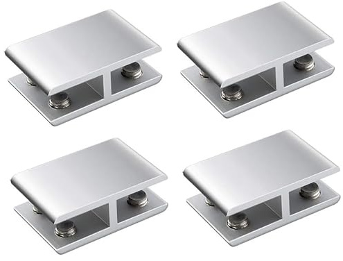 YFJBDKS Pince à Verre à 4 pièces à 180 degrés, Garde-Corps Verre à Pince à Verre, Support d'étagère en Verre en Alliage d'aluminium Double Face,pour extérieure côtière,Argent,14mm~16mm