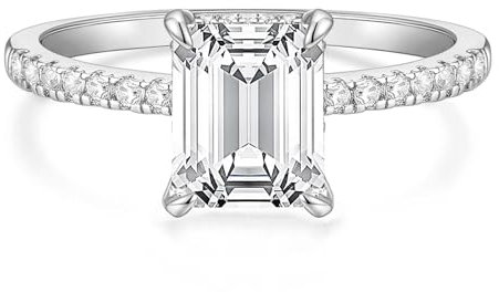 Titaniumcentral 3CT Verlobungsring Damen Gold Silber Ringe mit Zirkonia Smaragdschliff Trauringe Versprechen Ring für Frauen (Silber,58 (18.5))