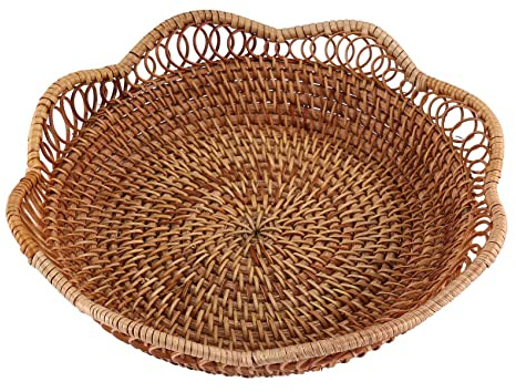 Gokoti Hand-Woven Rattan Storage Basket Fruit Basket Wicker Woven Tray Restaurant Small Container Home Decoration S-23X5.5cm