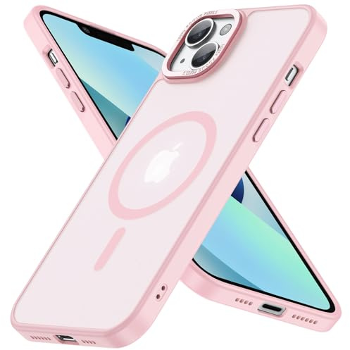 Cokwi Magnétique Coque pour iPhone 14, iPhone 13 (6,1 Pouces), Compatible with MagSafe Antichoc Ultime – Magnétisme Puissant et Protection Militaire -Etui Translucide Mat - Rose