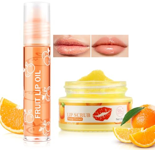 Boobeen Lip Scrub Set, Sugar Lip Scrubber Exfoliator and Hydrating Lip Oil, Moisturizer for Dry Cracked Peel Lips, Fruit Flavoured Lip Care, Delicate and Smooth