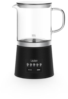 Lauben Glass Milk Frother 600BG mjölkskummare med glashållare för kall och varm skumning, 360° roterbar bas, skumnings- och blandningslägen