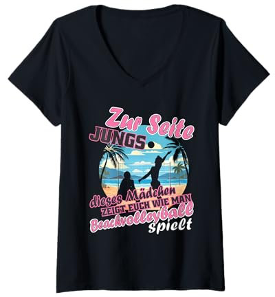Damen Beachvolleyball Mädchen Beachvolleyballerin T-Shirt mit V-Ausschnitt