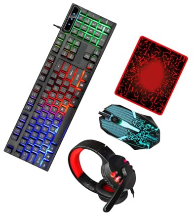 TINEASUR Teclado y Ratón Gaming Combo Auriculares y Ratón Ergonómico USB para Computadora