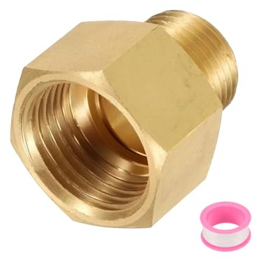 sourcing map Brass Pipe Fitting, 1/2G Female × 3/8NPT Male Brass Hex Nipple Pipe Fitting Connector, 1/2 to 3/8 Female Pipe Fitting Adapter with PTFE, Gold Tone