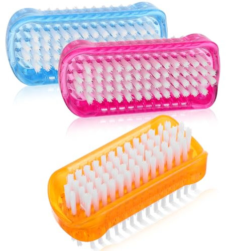 Piriuuo 3 pennelli a mano, per unghie su entrambi i lati, in plastica, per lavare le unghie, colore rosso, blu e arancione