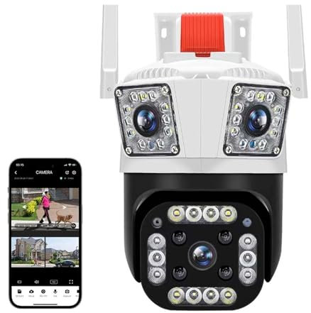 Telecamera Wifi Esterno, Telecamera PTZ a tre obiettivi 6K 12MP con tre schermi Ai Rilevamento umano Rilevamento automatico Telecamera IP di sorveglianza di sicurezza esterna ,Sicurezza, Antifurto(12M