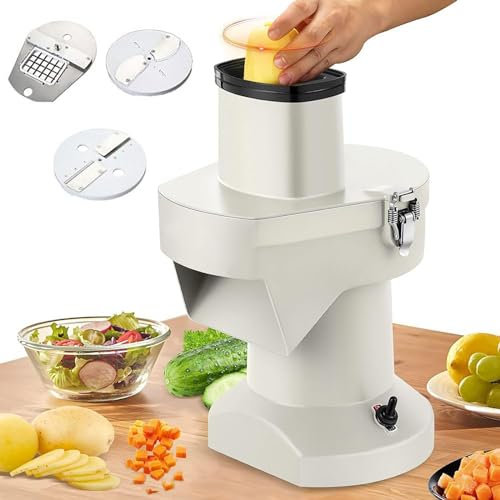 Trancheuse de légumes électrique commerciale – Râpe à pommes de terre 3 en 1 avec lames de moules à dés, moteur DC, coupe puissante et rapide