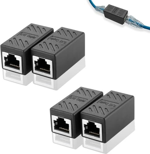 LAIXIABAO 4 Pieces RJ45 Coupler, Ethernet Extension Adapter Network Connector, Female to Female Network Cable Coupler for Cat8/Cat7/Cat6/Cat5e/Cat5 (Black)
