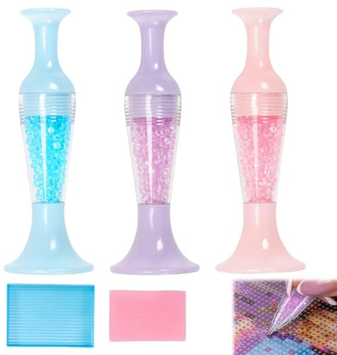 3 Pcs Diamond Art Pens Vase Diamond Painting Tools Viscosity Diamond Art Pen with Diamond Storage Suitable for DIY Rhinestone Nail Gemstone Crafts (with Diamond Box and Glue)