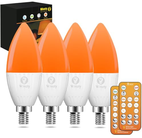 Wivety LED Bombillas E14 luz Dormir Vela con Mando a Distancia, Ámbar 1600K Bombilla Bloqueo Luz Azul 5W para Terapia del Sueño, Guardería, Dormitorio (Paquete de 4)