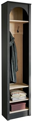 Prepac Ark 76 Tall Arched Entryway Coat Rack in Black Oak with Natural Oak Interior, Hall Tree with 2 Adjustable Shelves, Modern Furniture for Entryway and Living Room, 13.25 D x 18 W x 76 H