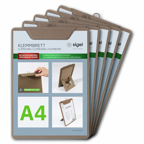 SIGEL Porte-menu avec pince 23 x 33 cm - 5 pièces | KB120, pour jusqu’à 20 feuilles A4, beige, pour l’organisation efficace de documents et formulaires