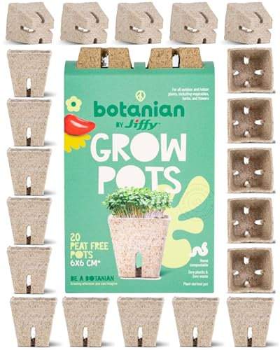 Jiffy Botanian Peat-Free Fibre Growing Pots 20 Pack – Premium Sphagnum Moss Seedling Pots – Biodegradable, Home Compostable Root Trainers for Indoor & Outdoor Plants – Eco Gardening Value Set