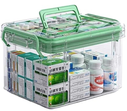 Sightday Scatola portaoggetti per medicinali, contenitore per medicinali per uso domestico, a doppio strato, per primo soccorso, multi griglia portatile con coperchio, armadietto per farmaci per la