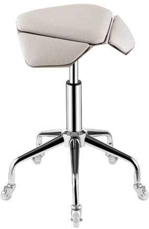 JAVPTAV Sattelstuhl, Friseur-Sattelstuhl mit Rädern, 52–67 cm höhenverstellbarer Sattel-Salonhocker, hydraulischer Kosmetikstuhl for Tätowierer/Friseur/SPA(White)