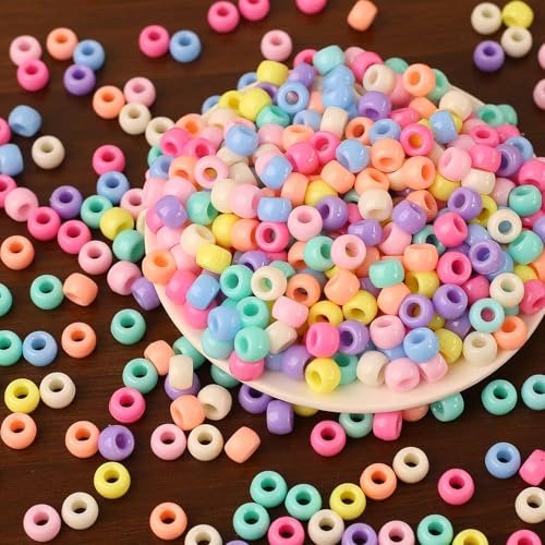 DAHI 1000 st ponnypärlor, färgglada ponnypärlor, flerfärgade hårpärlor, ponnypärlor bulk för armbandstillverkning 6x8mm med stort hål för smycke, trådning armband hantverk (färg-c)