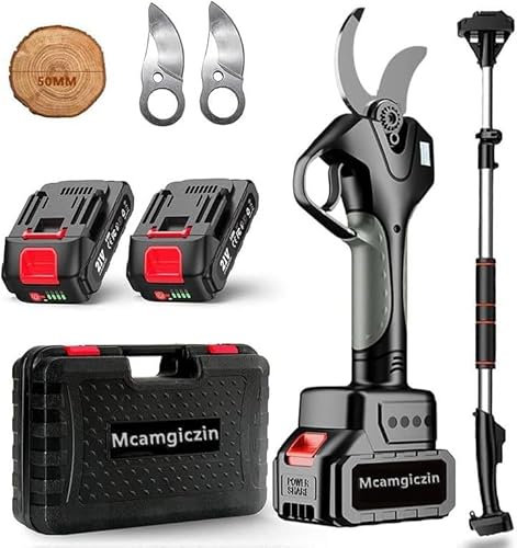 Forbice Potatura a Batteria 50mm con Asta di Estensione: Cesoie Potatura Elettriche Professionali con 4500 mAh Batteria - Forbice Elettrica per Potatura conCassetta degli attrezzi nera,2batteries