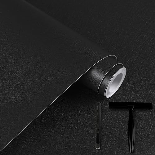 Alened Klebefolie Möbel Schwarz Möbelfolie Selbstklebend Inklusive Toolkit | 40x300cm Matt Wasserfest Folie für Möbel Dekoration Wand, Küche Arbeitsplatte, Küchenschrank Dekorativ für Küchenmöbel