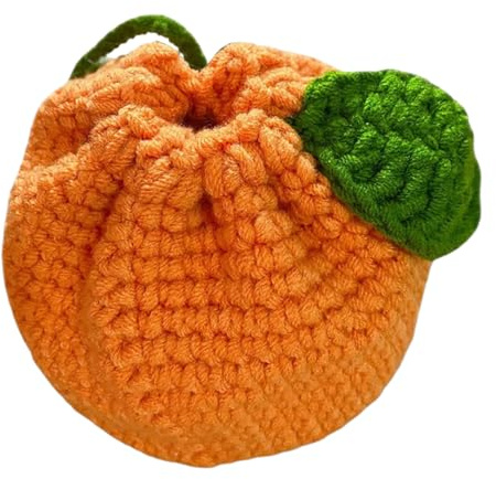Sacchetto arancione all'uncinetto, con mandarino, con cordoncino, realizzato a mano, mini porta monete per agrumi, grazioso organizzatore, divertente portafoglio per donne, idea regalo per ragazze