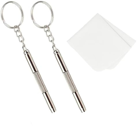 2 PCS Mini Screwdriver Kit, Portable 3-in-1 Glasses Screwdrivers Set, Tiny Screwdriver Repair Tool with Key Ring for Glasses, Jewelry, Watch, Electronics (Silver)