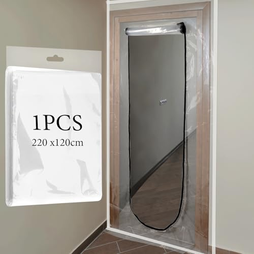 Staubschutztür mit Reißverschluss, 1.2mx2.2m, Wiederverwendbar U-Form Staubschutztür, Bautüre mit Reißverschluss, Staubschutzwand aus Pvc mit Abdeckfolie, Zuschneiden Staubtür für Schmutzschleuse