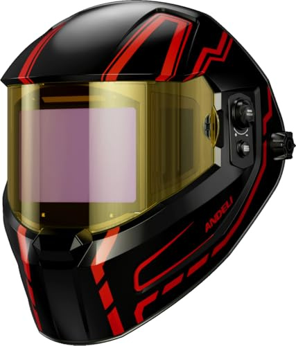 ANDELI Welding Helmet - Panoramic 180° View 4.53X3.23,1/1/1/2 True Color Solar Powered Welder Hood，Wide Shade Welder Mask for TIG MIG ARC Cut and Grind，OPTIM-600LB-TGB (OPTIM-600LB-NMB)