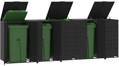 Générique Rangement à roulettes pour poubelles pour 5 bacs Noir Acier,Maison & Jardin,Produits ménagers,Accessoires pour conteneurs à déchets,Cache-conteneurs à déchets,Noir,112.2 KG,3279980