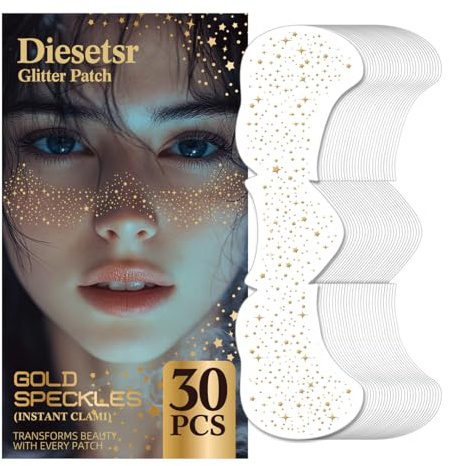 Glitter Freckles Face Tattoo, 30PCS Gold Body Glitter Temporary Tattoos Sparkle Patches for Women, Waterproof Fake Freckles,Festival Rave Outfits Festival Decorations (Gold)