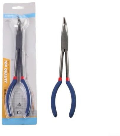 Long Reach Needle Nose Pliers 11 Inch Straight Nose Precision Grip Chrome Vanadium Steel Automotive Hand Tool with Serrated Jaws for Mechanics, Repair,(90°)