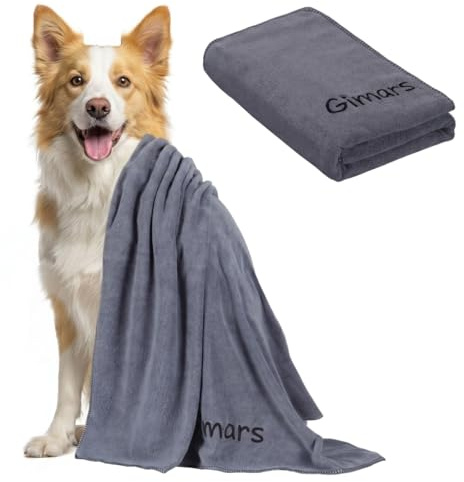 Gimars asciugamano cane 140x70 cm in microfibra, super assorbente, asciugatura rapida, grande, per cani grandi, grigio