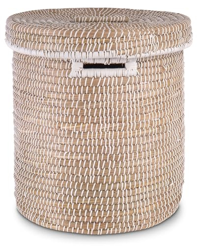 Decorasian Wäschekorb mit Deckel aus Seegras – Bast Wäschesammler geflochten, rund & groß – 3er Set oder Einzeln – Boho Korb für Wäsche, Spielzeug & Decken – Nachhaltig & Robust, 45cm x 48cm