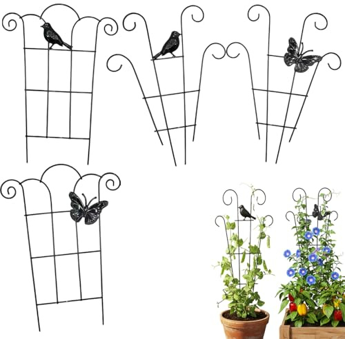 Traliccio per piante da interno in metallo nero, confezione da 4, per piante rampicanti, supporto decorativo per Pothos, Monstera, Hoya e d'appartamento in vaso