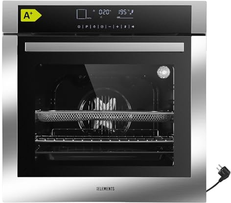 KB-ELEMENTS Einbaubackofen mit stecker - Einbaubackofen 60cm, 73 Liter, Full Touch Display, 14 Funktionen, Airfryer Funktion, 2 x Teleskopvollauszug Set, Aqua Clean, Circle Fan Heater,