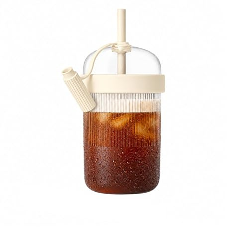 Générique Cup Anti-Fuite avec Paille 540ml + Goupillon - Tumbler Tritan Tendance pour Café Glacé, Matcha Latte & Thé Chaud Froid - Beige Pastel Nude