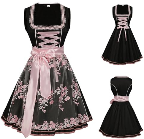 Soupliebe Dirndl Damen Set Für Damen Dirndl Trachtenkleid Mit Bluse Oktoberfest Outfit Dirndelkleider 3 Teilig Set Dirndle Dirndl-Komplettsets