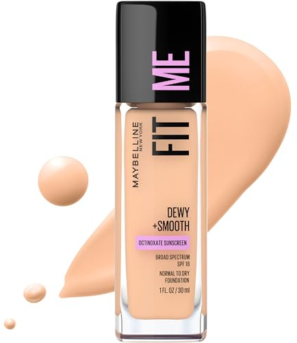 Maybelline Fit Me Dewy + Smooth Liquid Foundation Makeup, Nude Beige, 1 Count (Packaging May Vary)