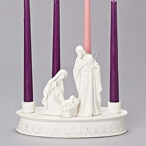 Church Supply Warehouse 7.5H 9.75W 6D Porcelian Holy Family Advent Wreath Without Batteries Candles by Roman White