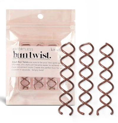 Kitsch Spiral-Haarnadeln für Mädchen und Frauen – Haarknoten-Maker | Abgerundete Spitzen, splitterfeste, spiralförmige Haarnadeln zum Drehen von Dutts | Sicherer Halt den ganzen Tag – 3 Stück, Braun