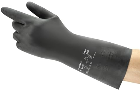 Ansell AlphaTec 29-500 Guanto in Neoprene, Protezione Contro le Sostanze Chimiche e Liquide, Nero, Taglia L (12 Paia)