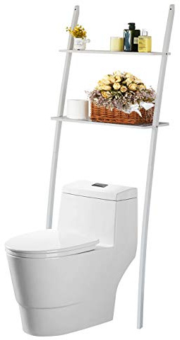 Toilettenregal Waschmaschinenregal platzsparendes Badregal aus Bambus, Bad WC Regal Lagerregal mit 2 Ablagen -173x66x25 cm