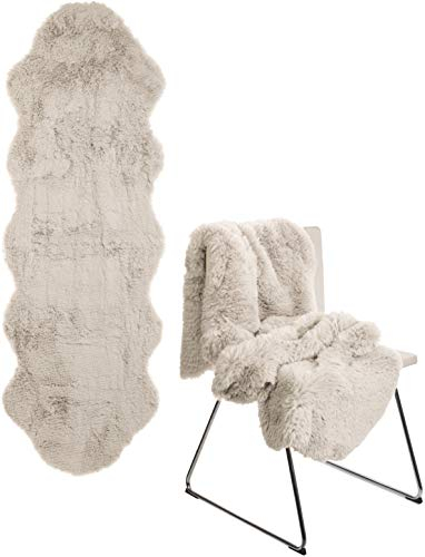 Brandsseller Lammfellimitat-Teppich 60x180 cm XXL – Flauschiger Hochflor Teppich aus Kunstfaser – Weiche, warme Deko-Auflage für Boden, Sofa, Sessel & Bett – Waschbar – Für Indoor & Outdoor – Grau